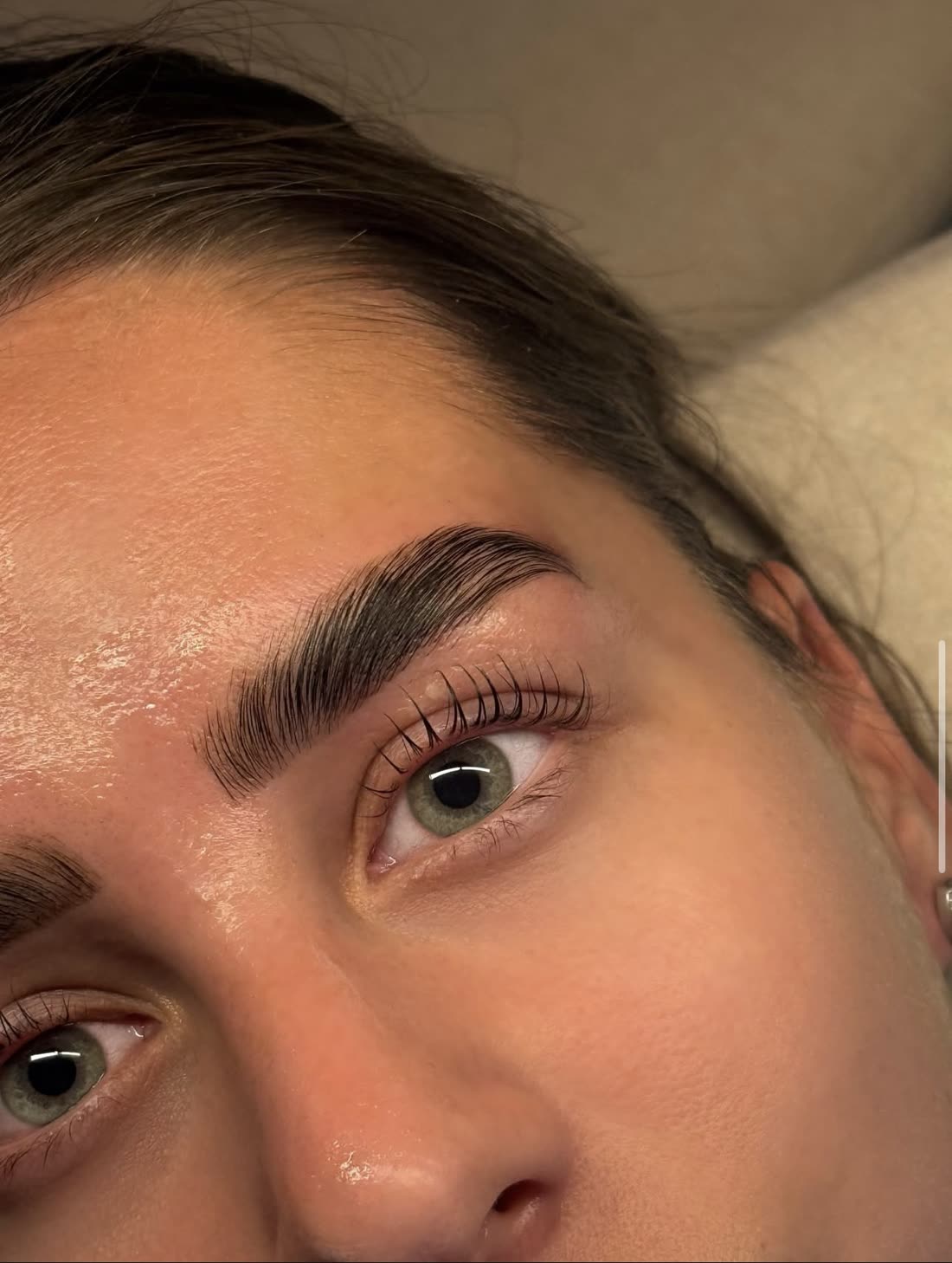 Close-up of a laminated brow with a Korean lash lift